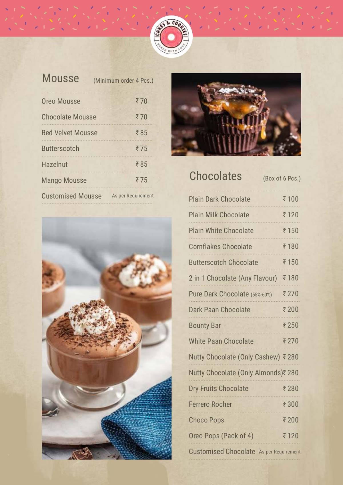 CAKES & COOKIES menu