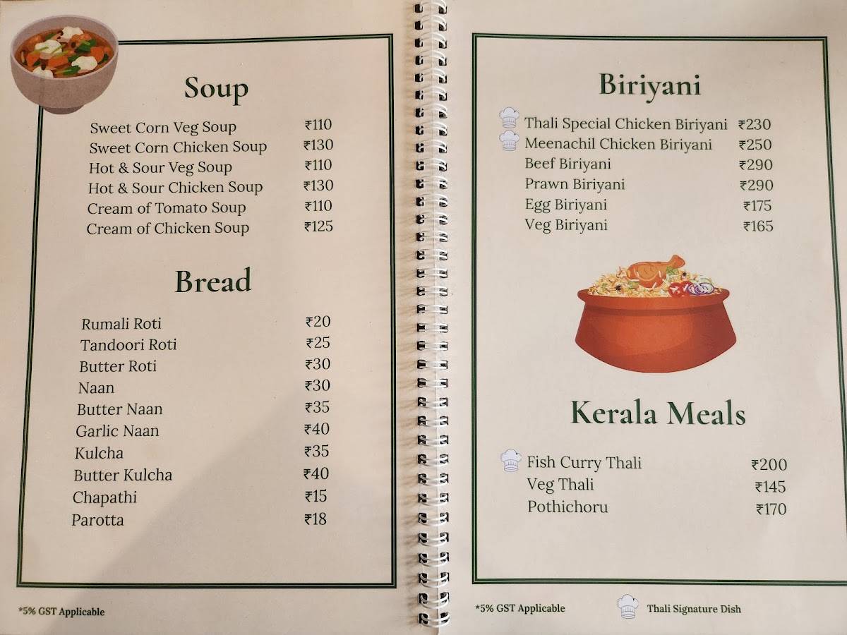 Thali Restaurant menu