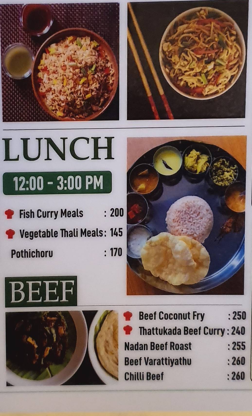 Thali Restaurant menu