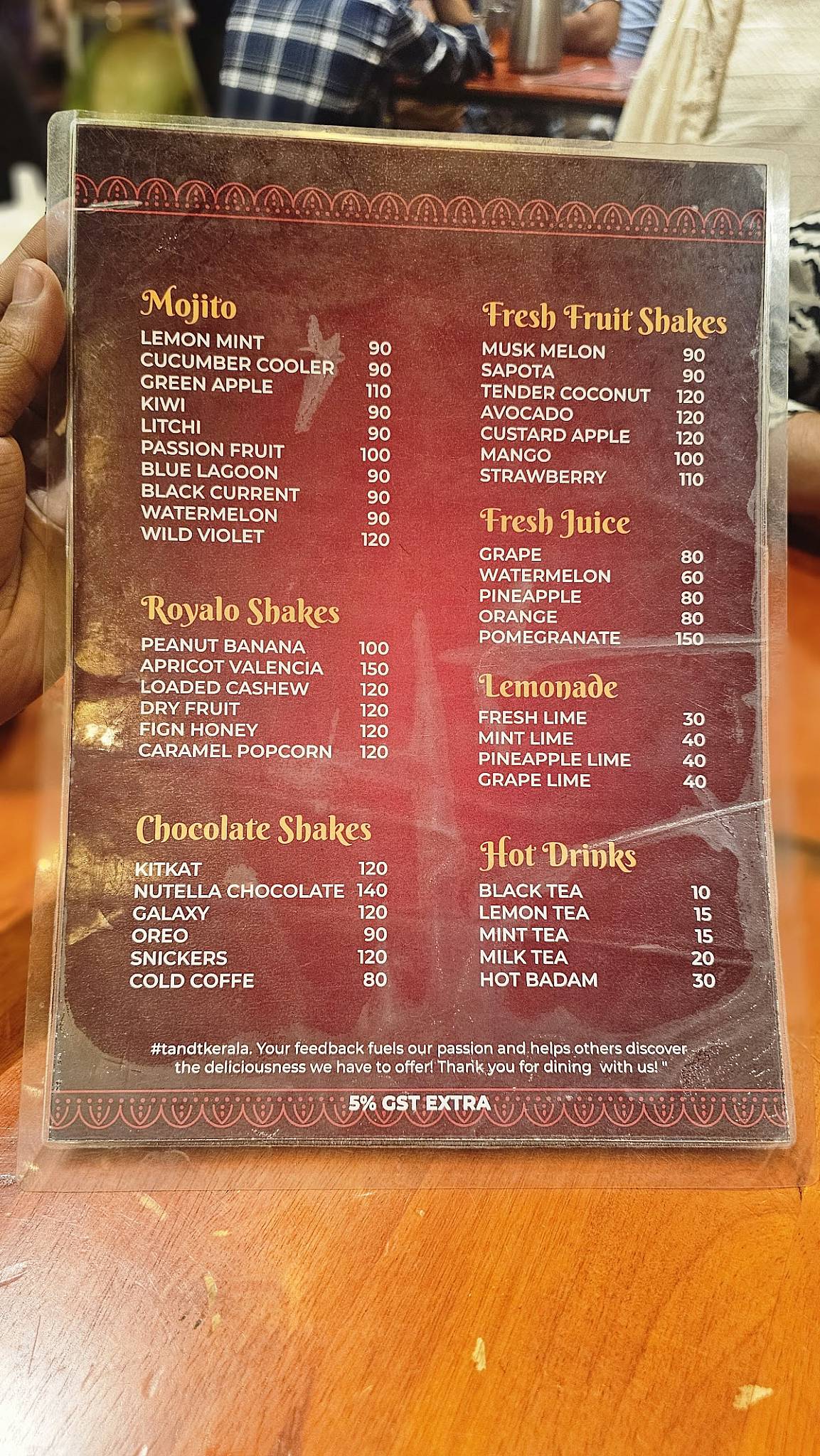 T&T CALICUT menu