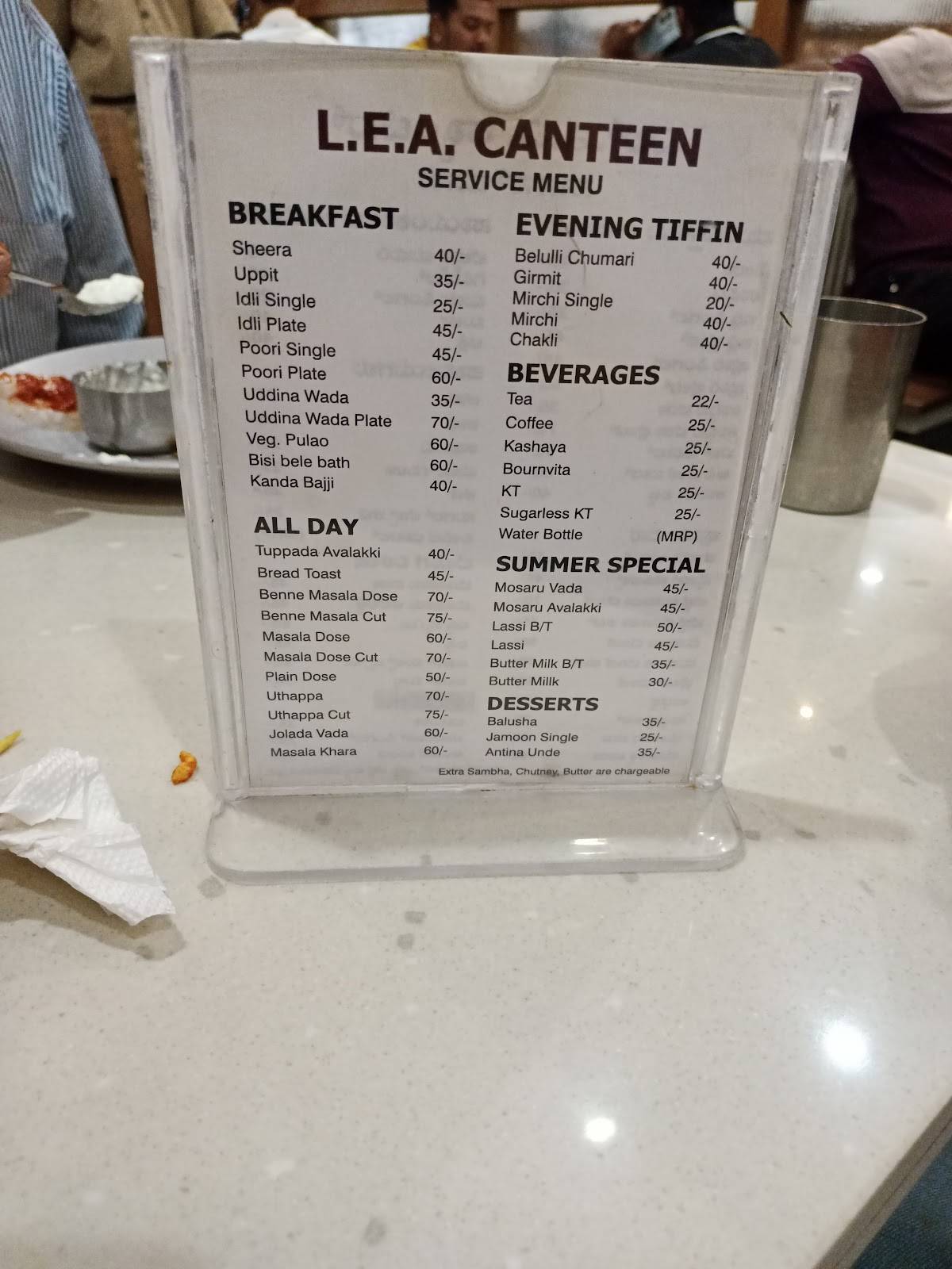 L.E.A Canteen menu