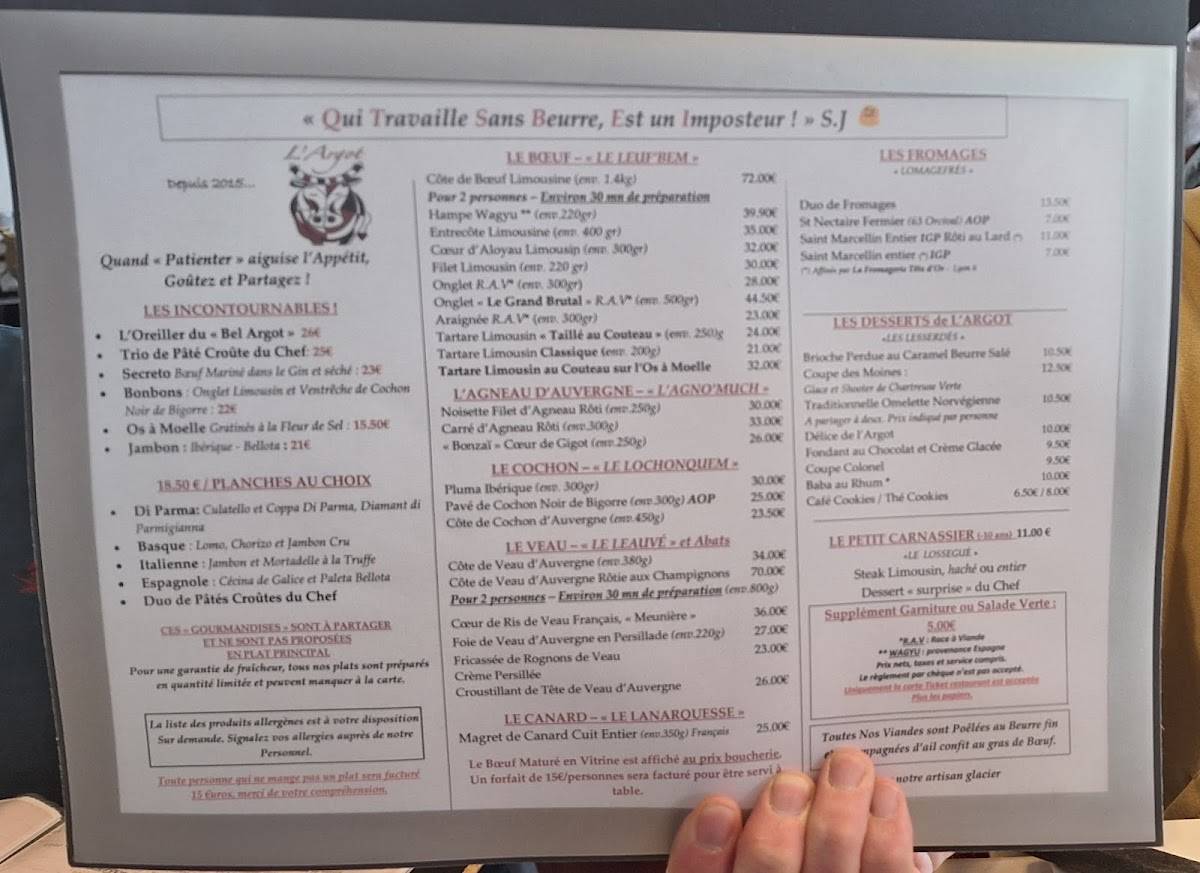 Menu de L'Argot