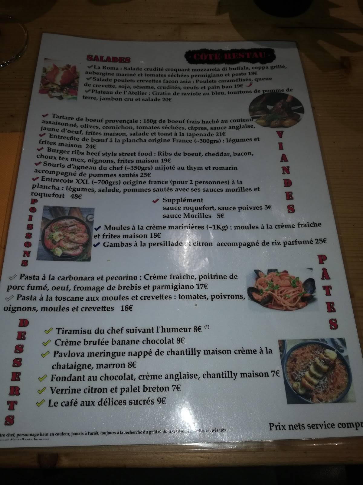 Menu de L'Atelier