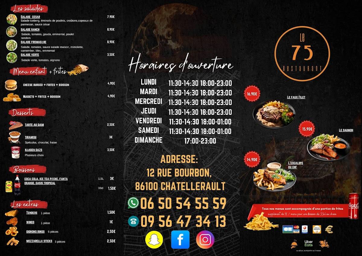 Menu de LE 75 RESTO