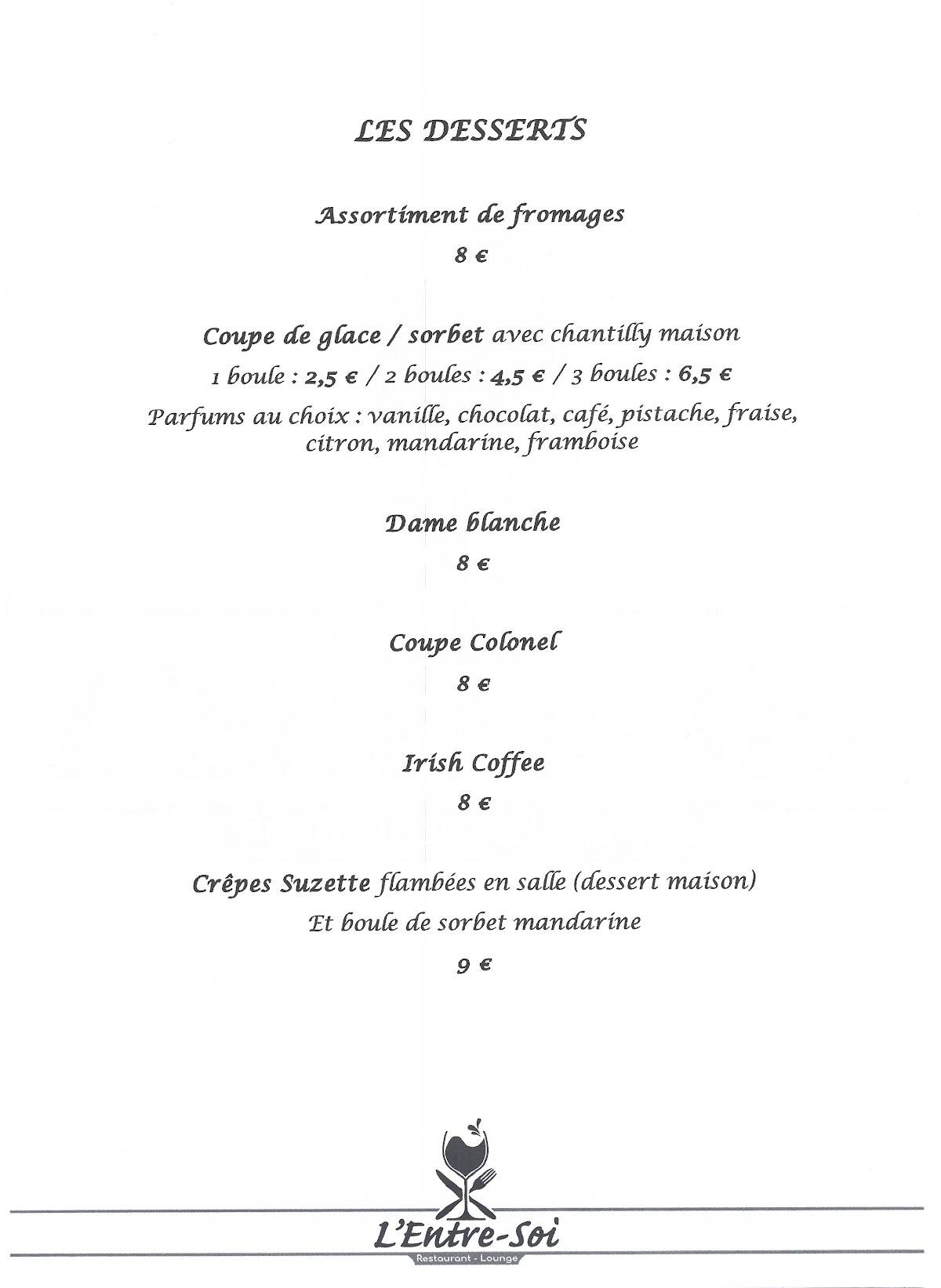 Menu de L'Entre-Soi