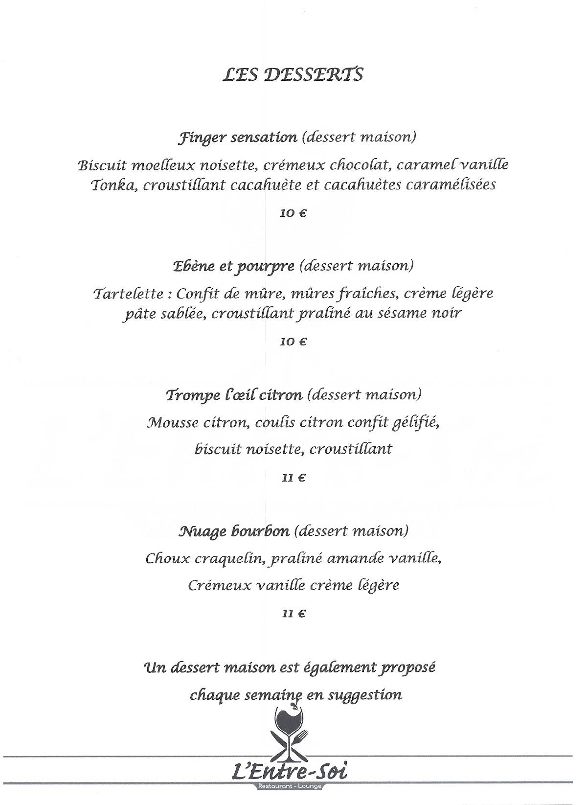 Menu de L'Entre-Soi