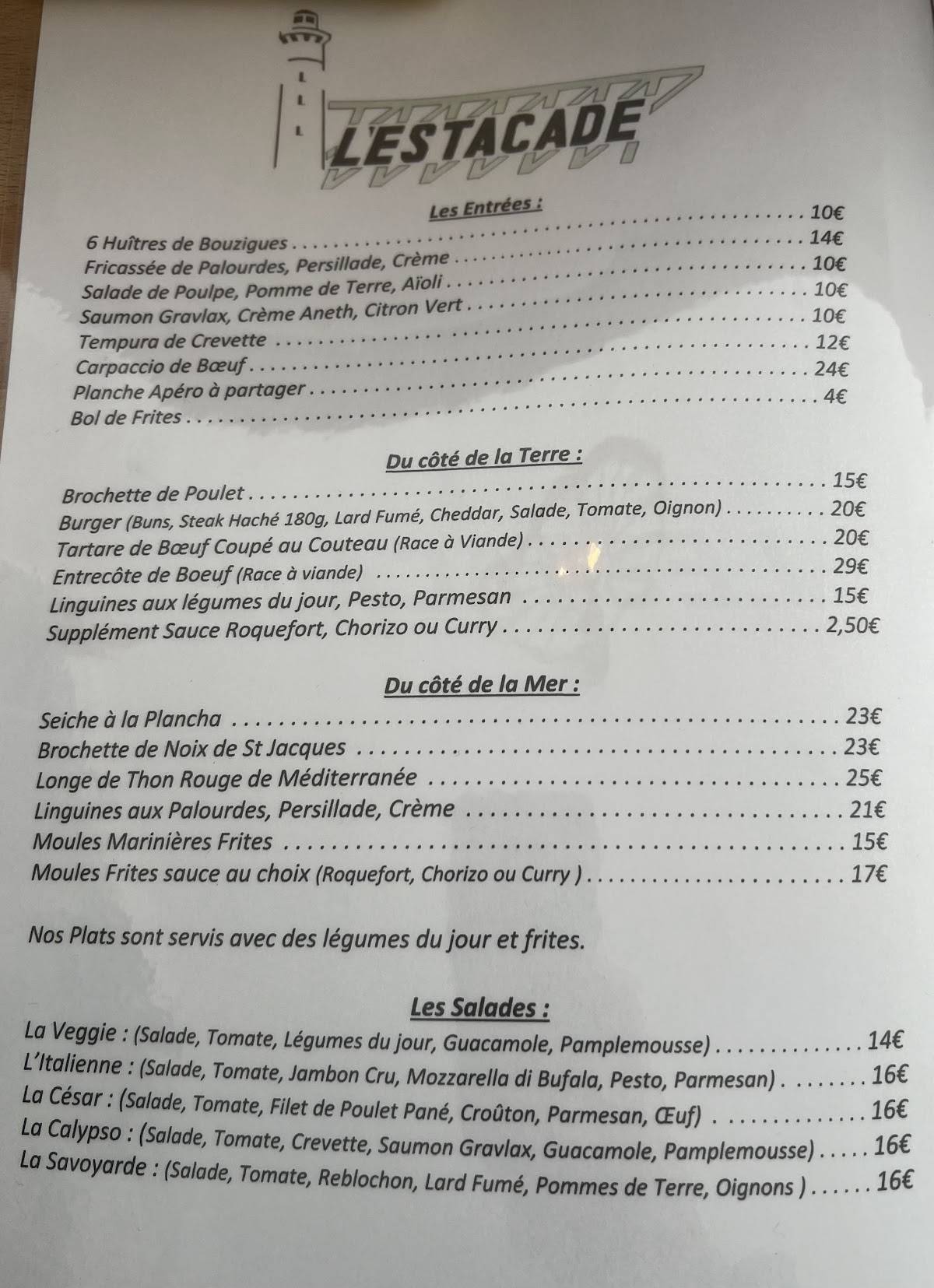 Menu de L'Estacade