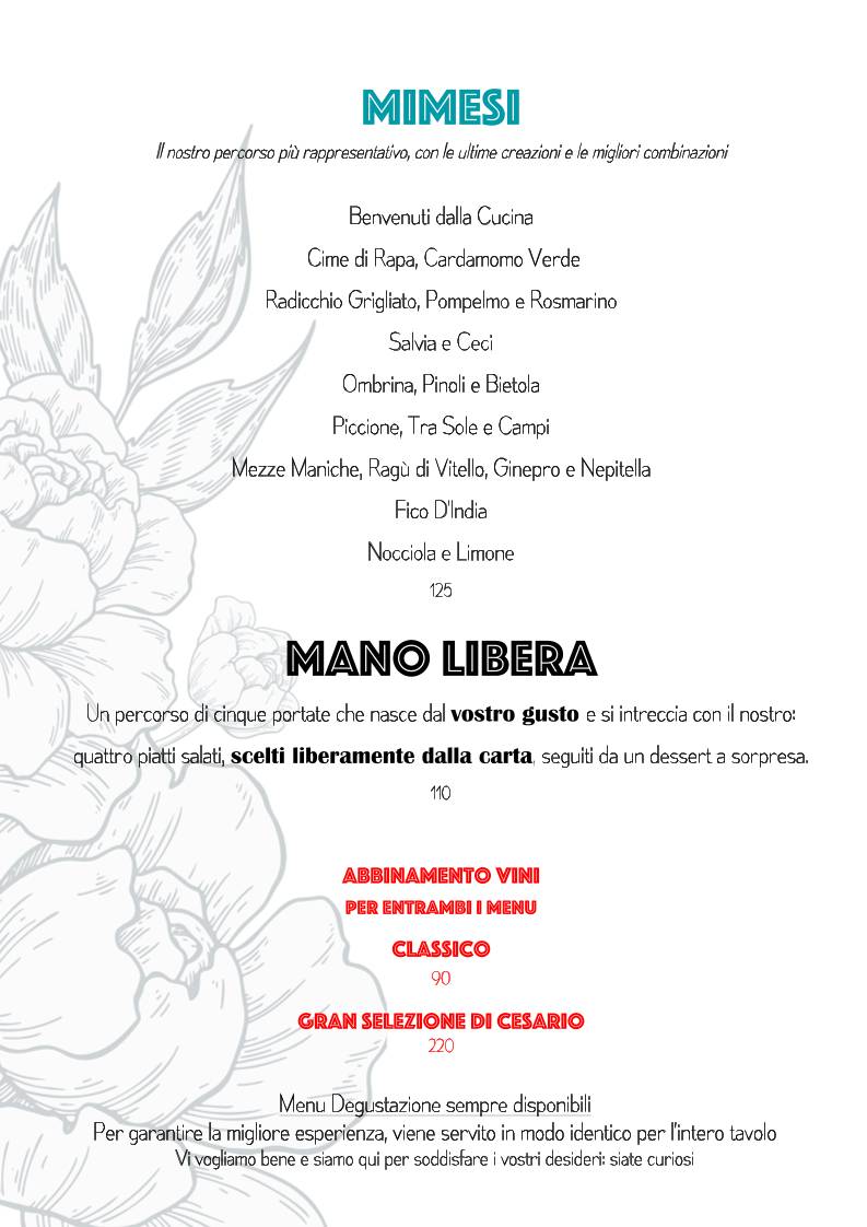 Menu di LINFA Ristorante 