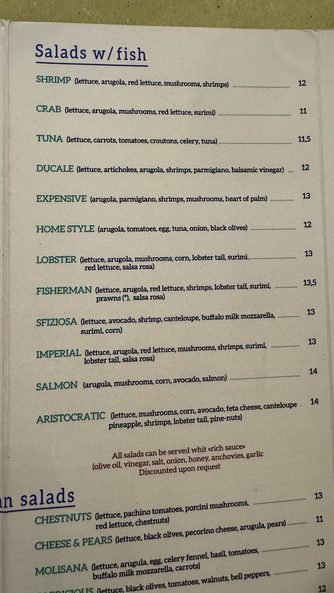 Menu di L'Insalata Ricca - Piazza di Pasquino 