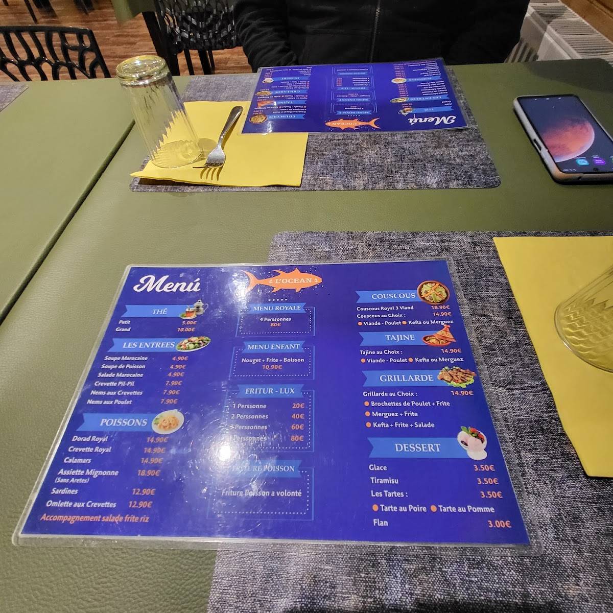 Menu de Restaurant L'océan - Ris-orangis