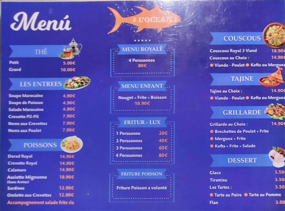 Menu de Restaurant L'océan - Ris-orangis