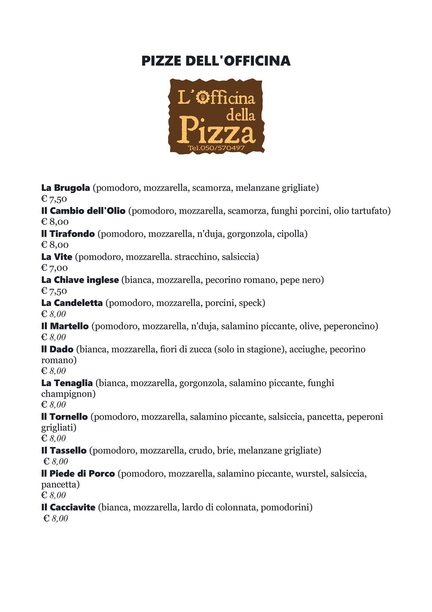 Menu di L'Officina Della Pizza 