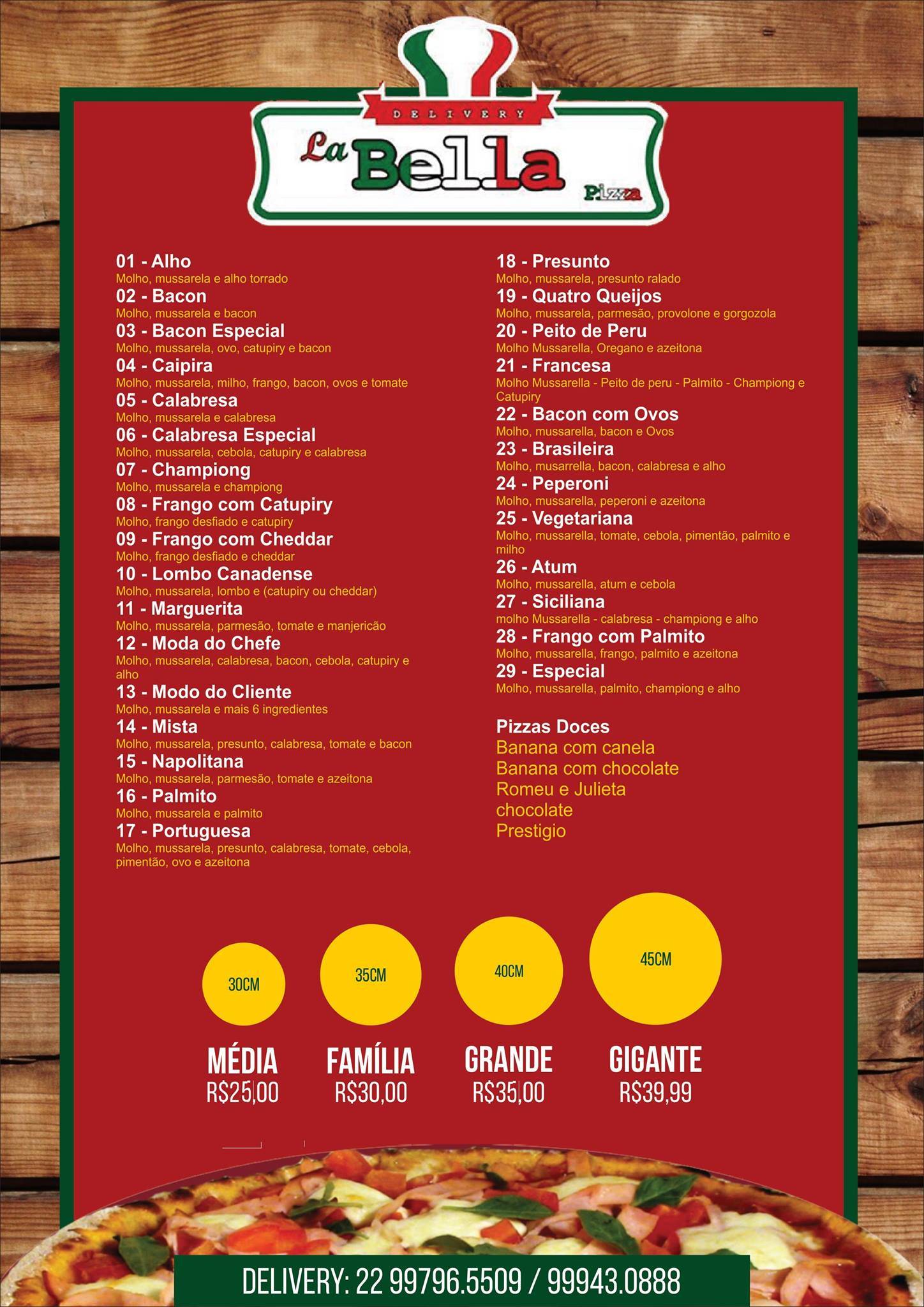 La Bella Pizzaria cardápio