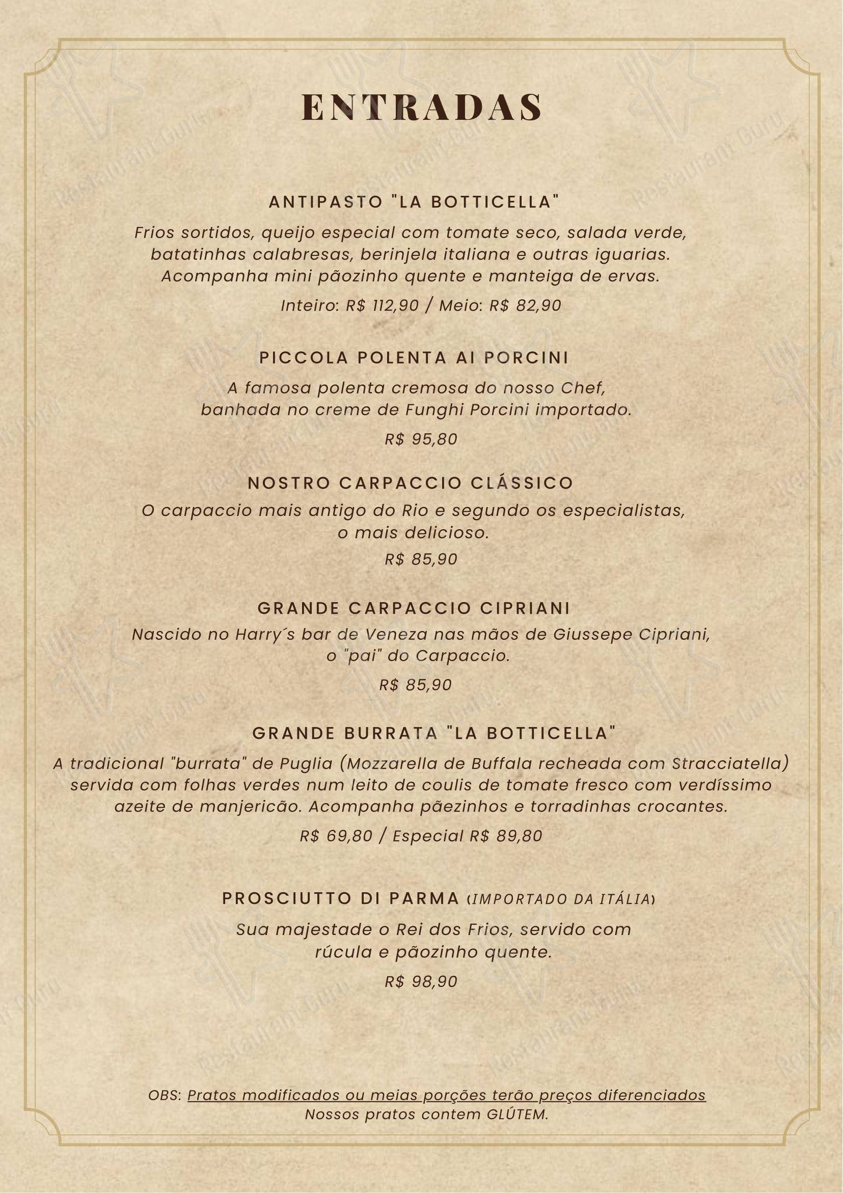 Menu para La Botticella em Rio de Janeiro