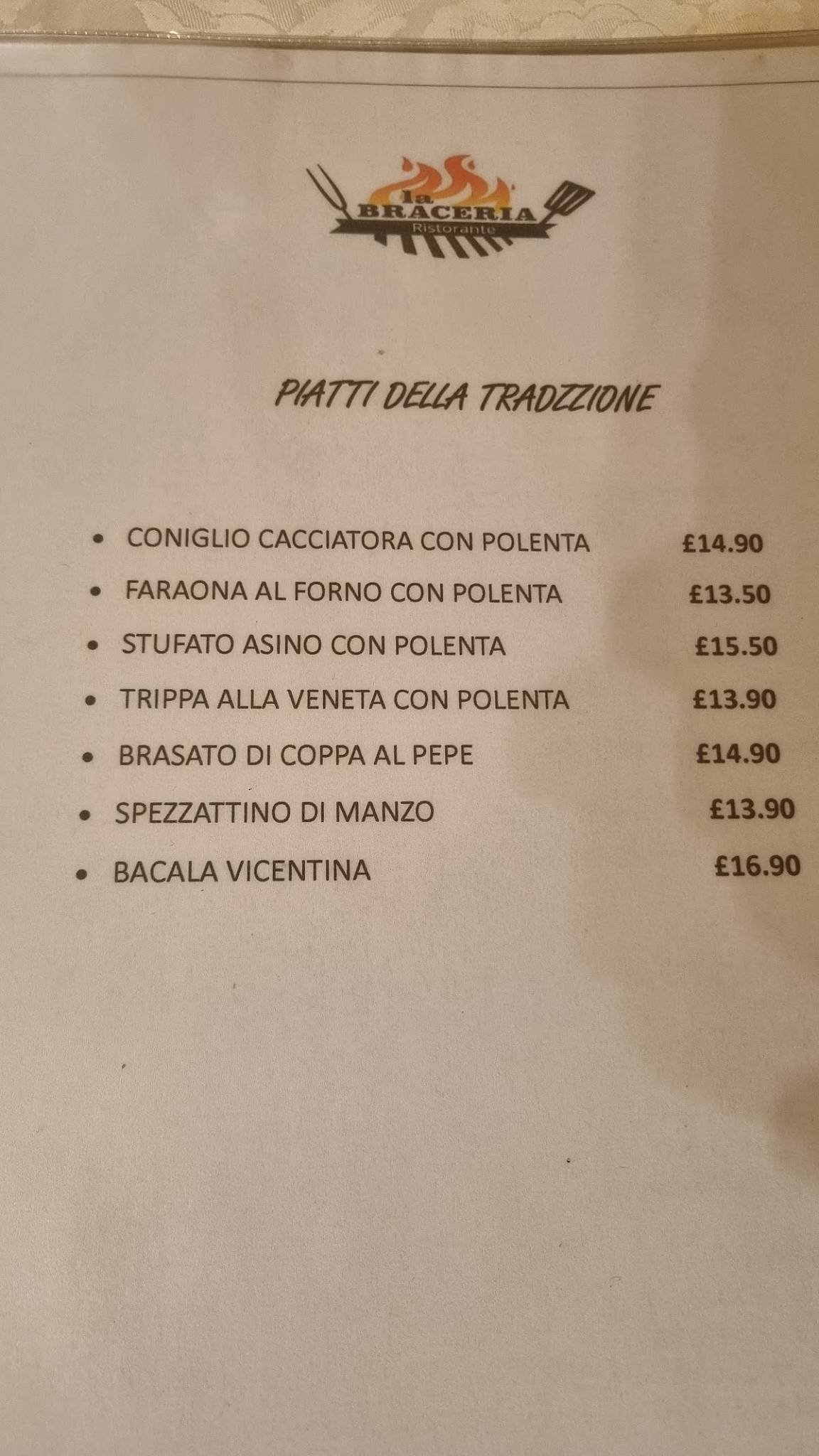 Menu di La Braceria Trattoria Griglieria 