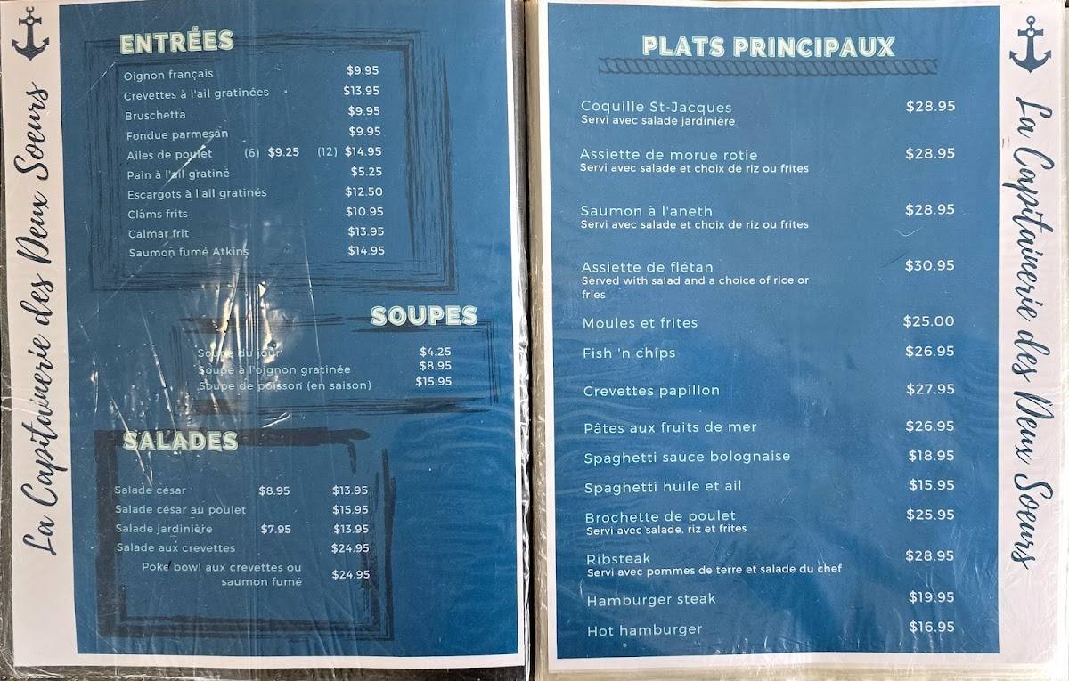 Menu de La Capitainerie des 2 sœurs