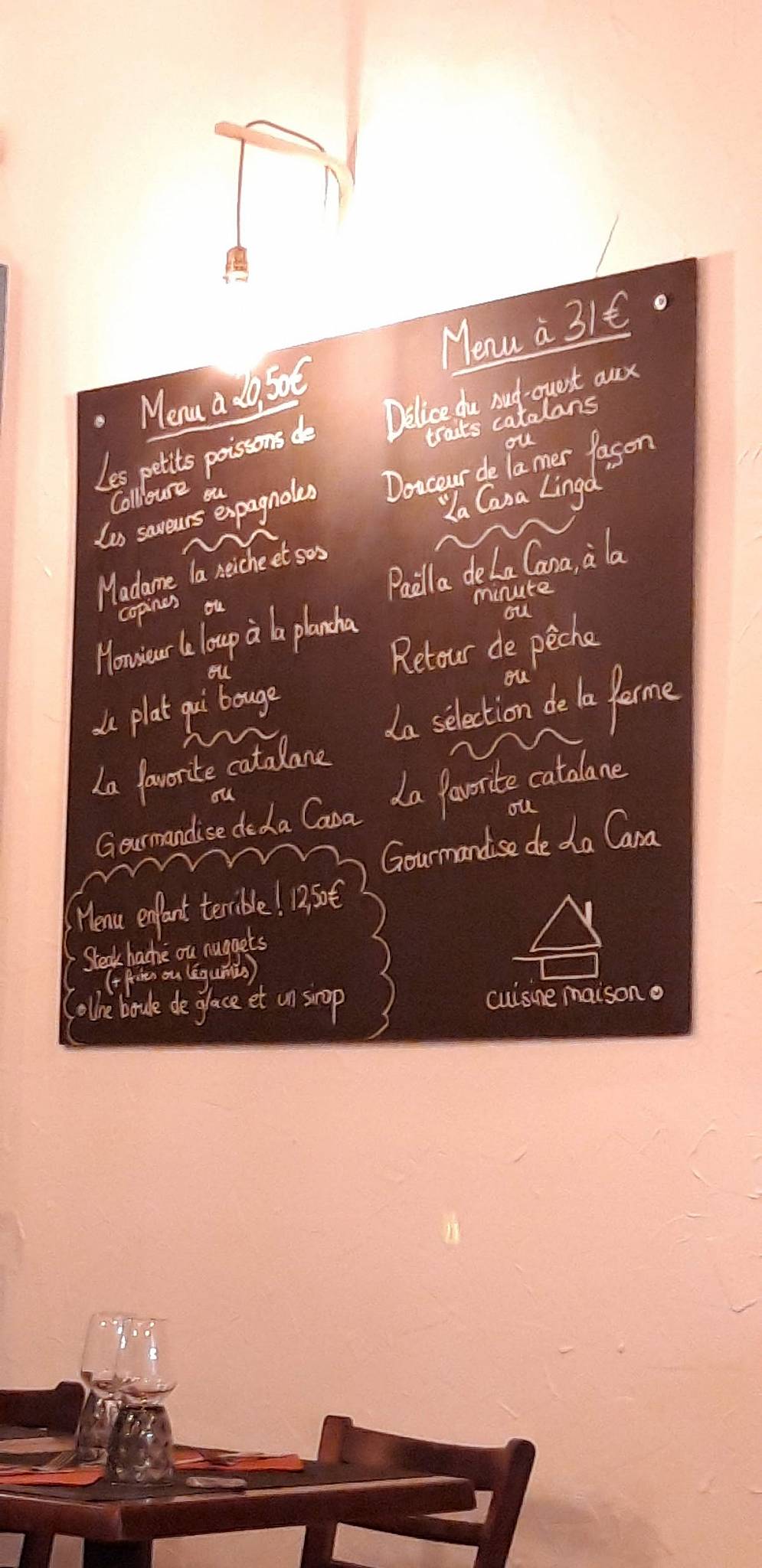 Menu at La Casa Linga restaurant, Collioure