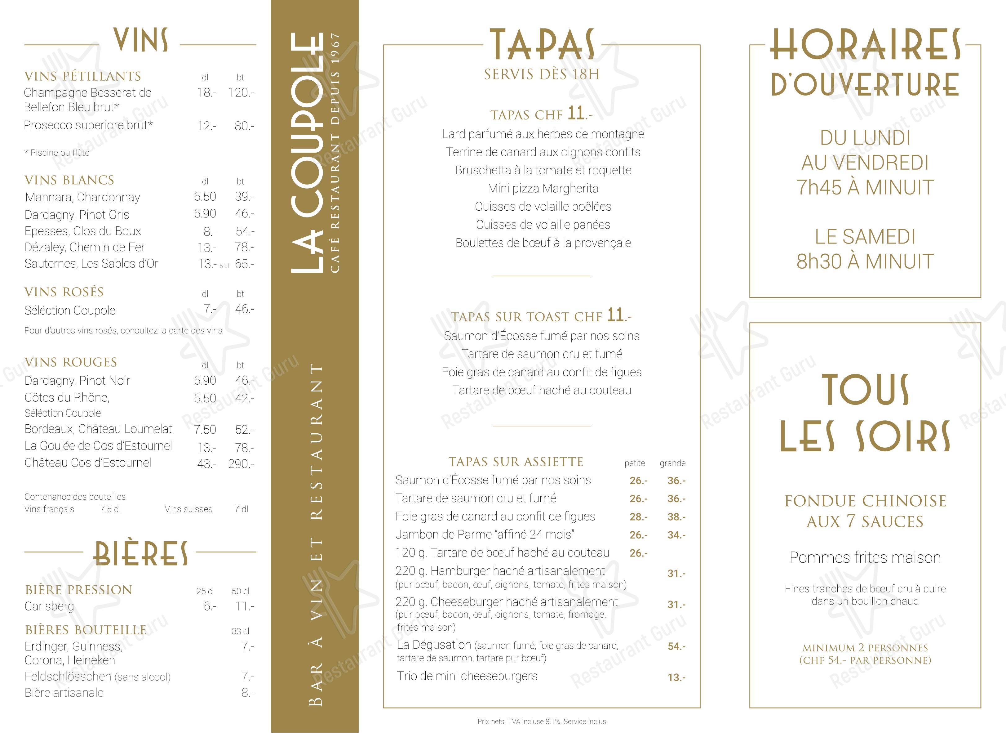 菜单 per La Coupole in Ginevra