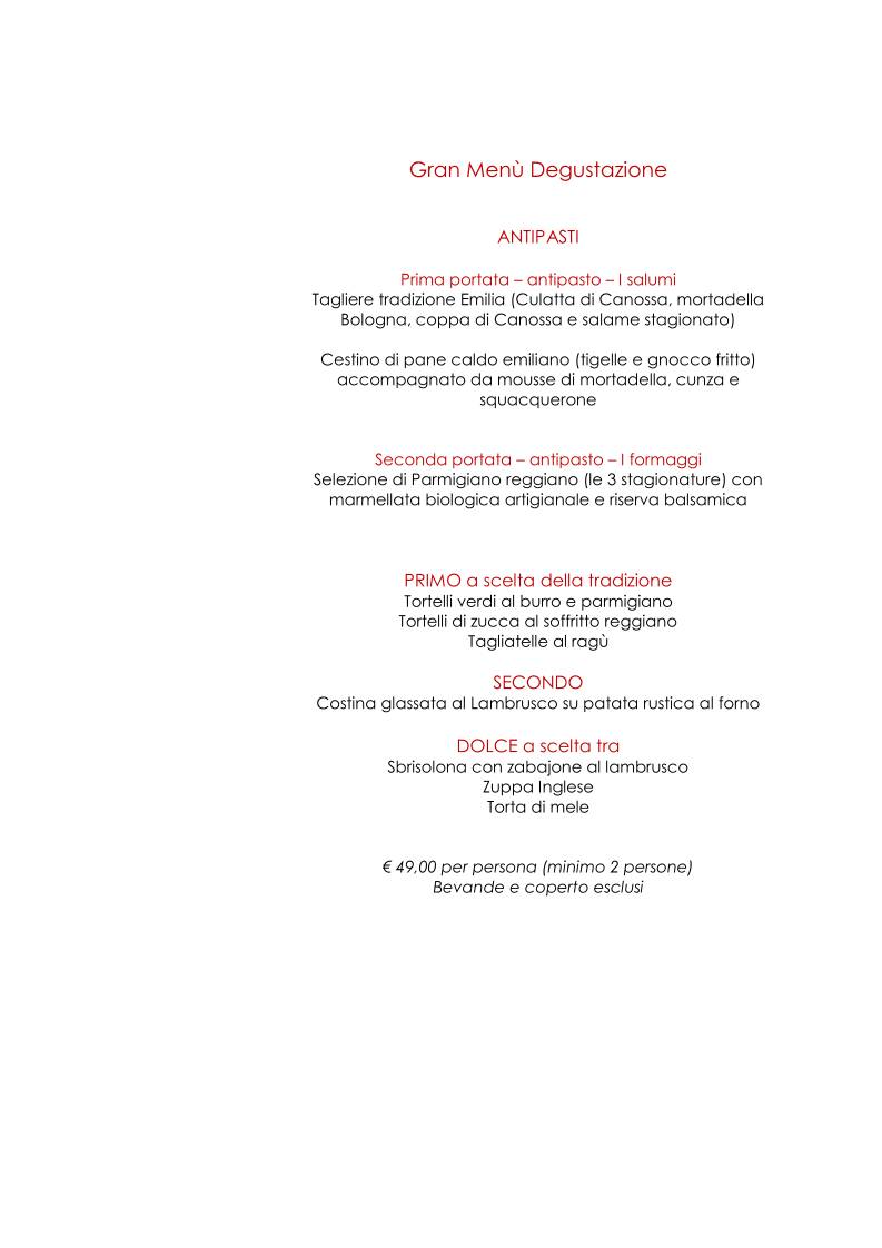 Menu di La Ferramenta del Gusto Emiliano 