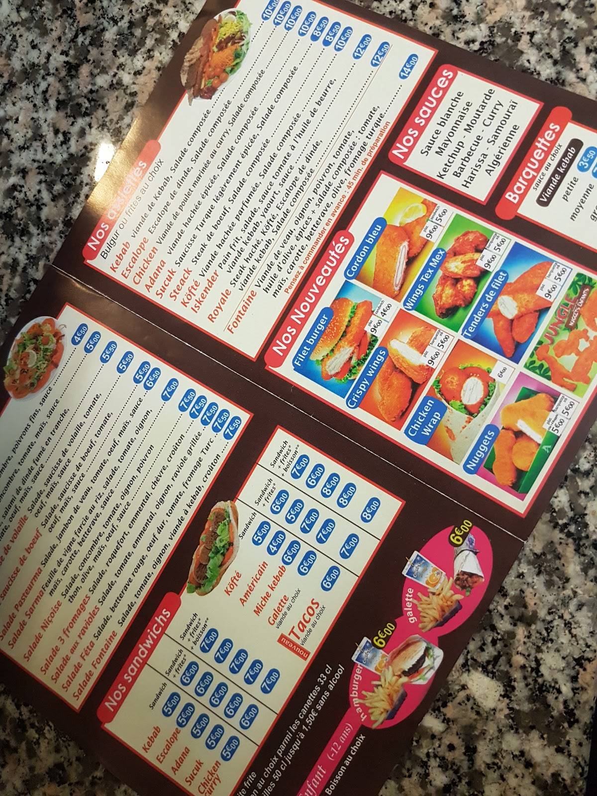 Menu au La Fontaine Kebab restaurant, Montélimar