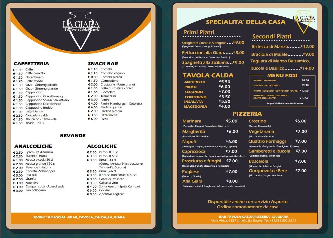 Menu di La Giara - Bar - Pizzeria - Tavola calda 
