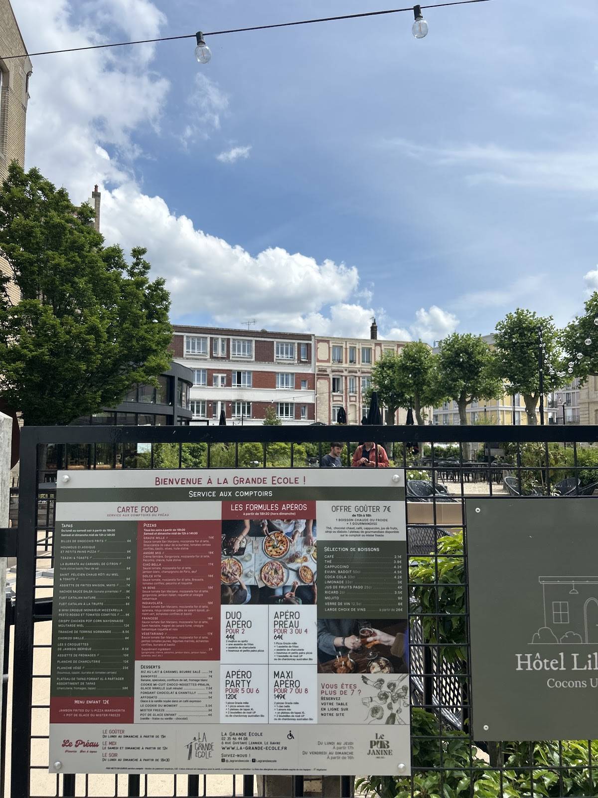 Menu de La Grande Ecole (Pizzeria Bar à tapas - Pub - Evénements - Séminaire - Ateliers cuisine)