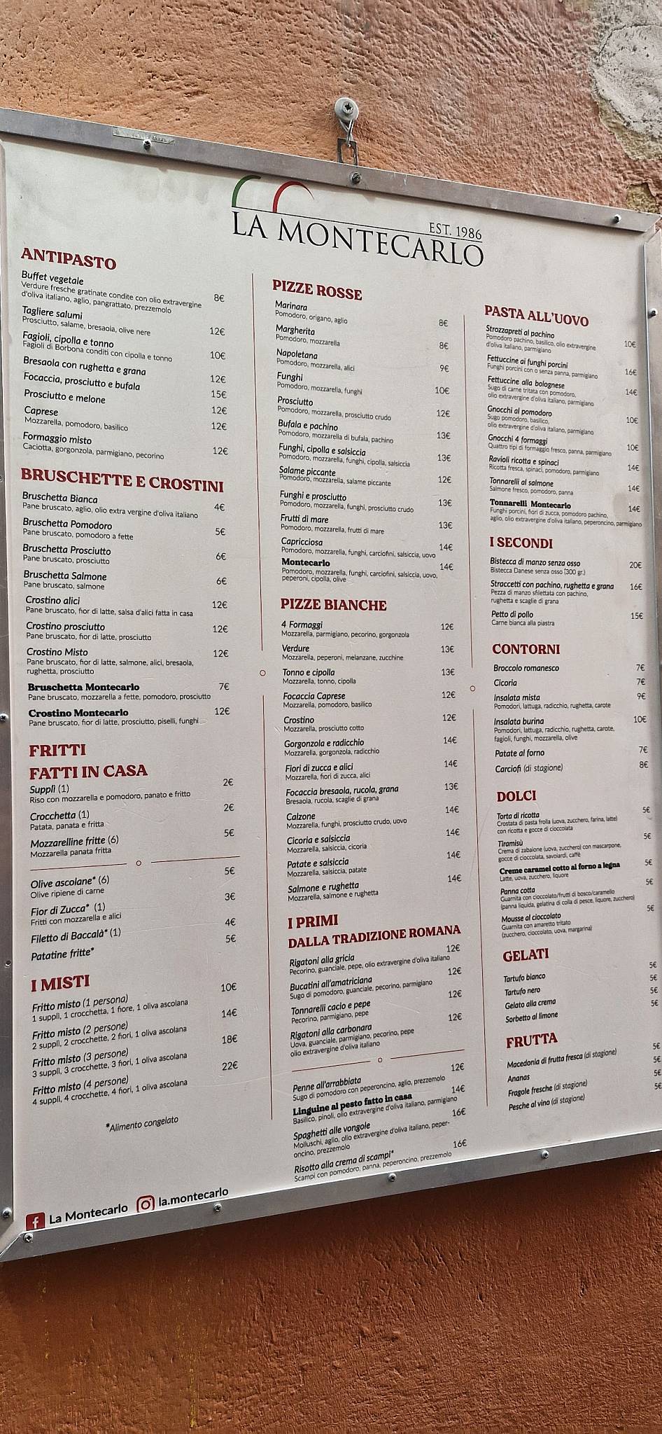 Menu di La Montecarlo 