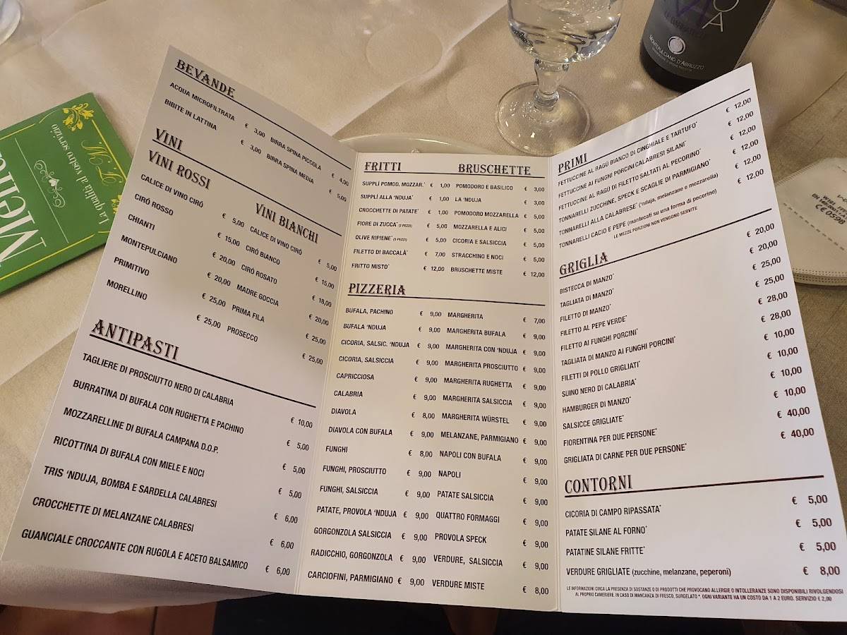Menu di La ‘NDuja 