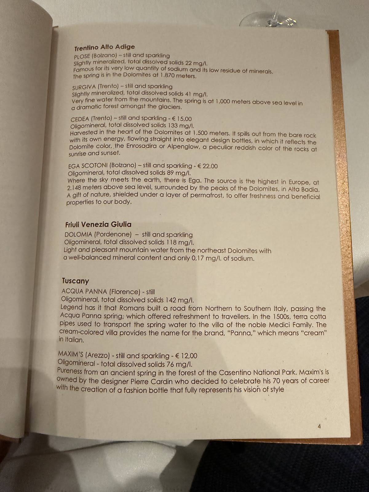 Menu di La Pergola 