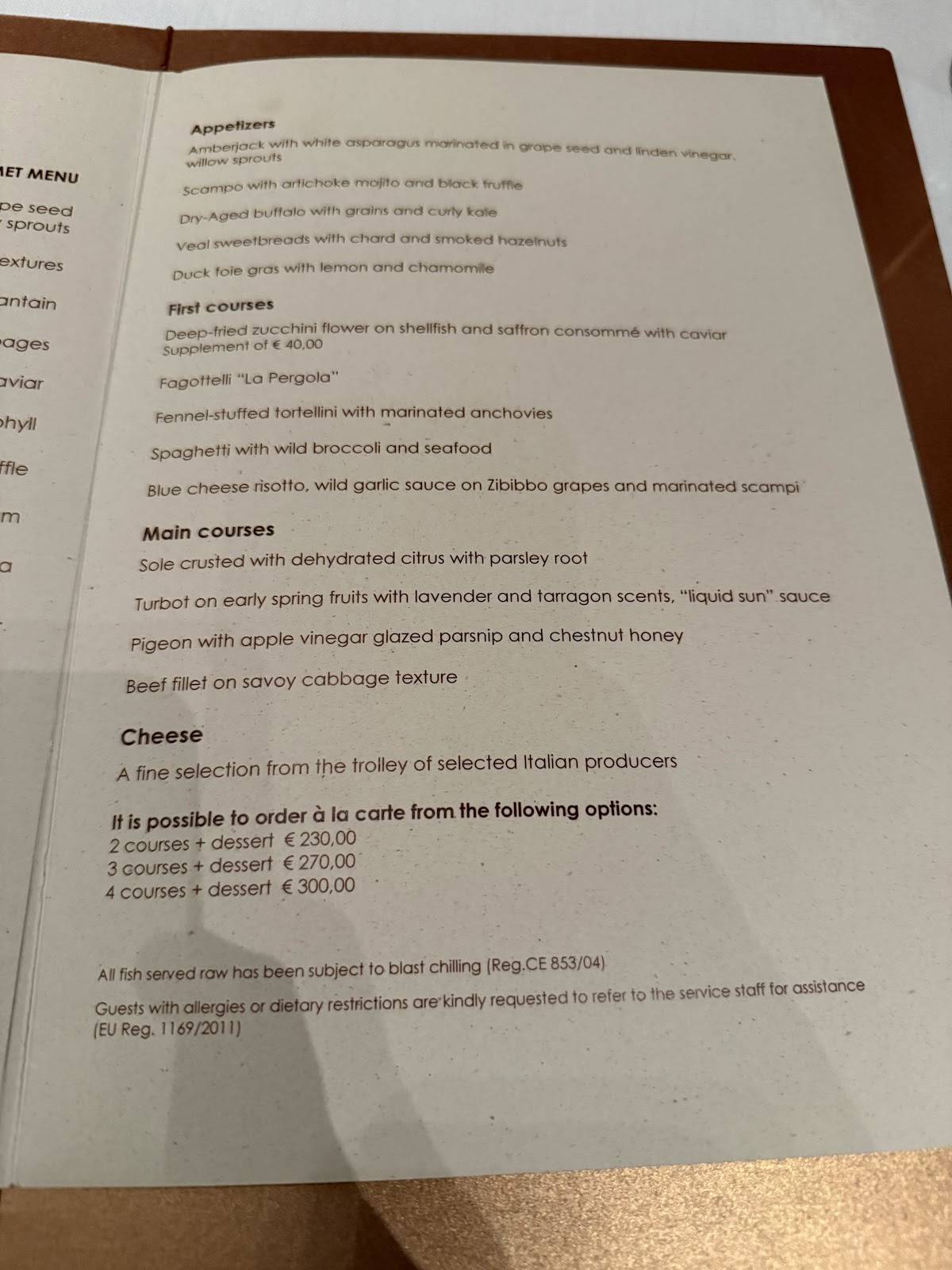 Menu di La Pergola 