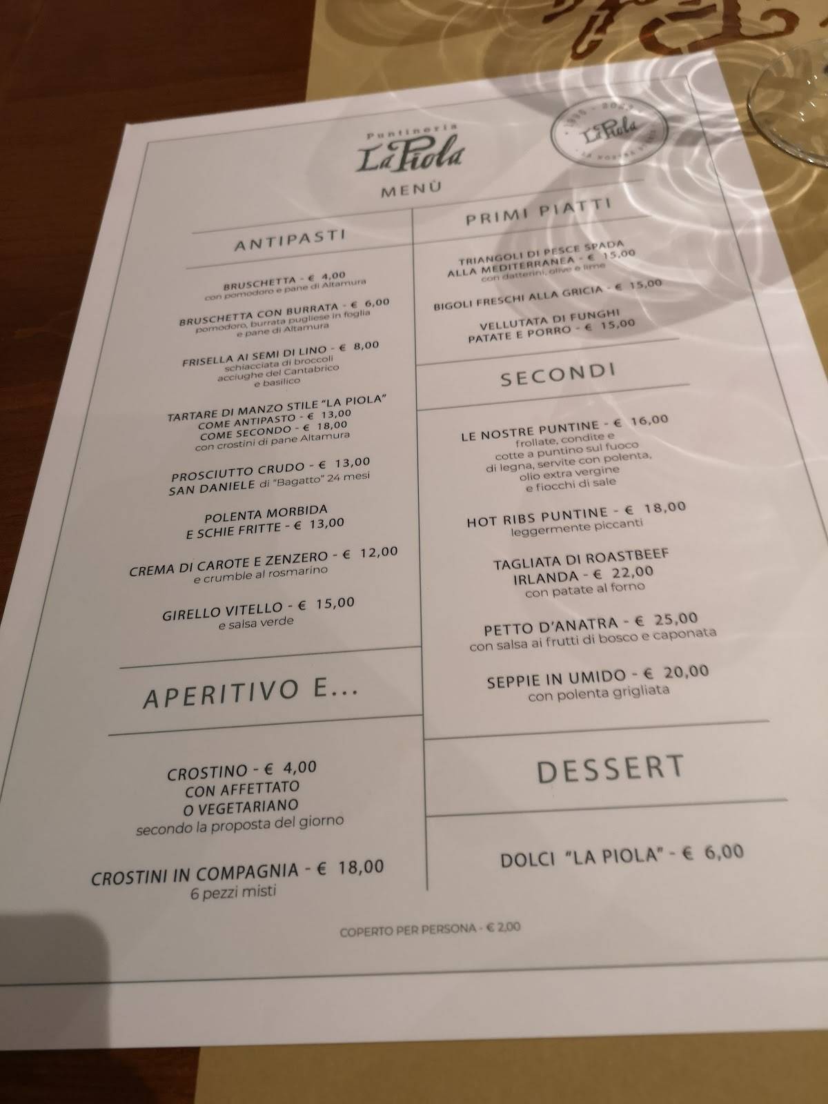 Menu di La Piola 