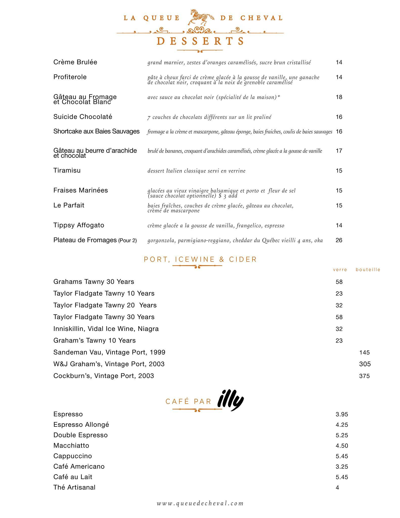 Menu de LA QUEUE DE CHEVAL STEAKHOUSE, BAR AND LOUNGE