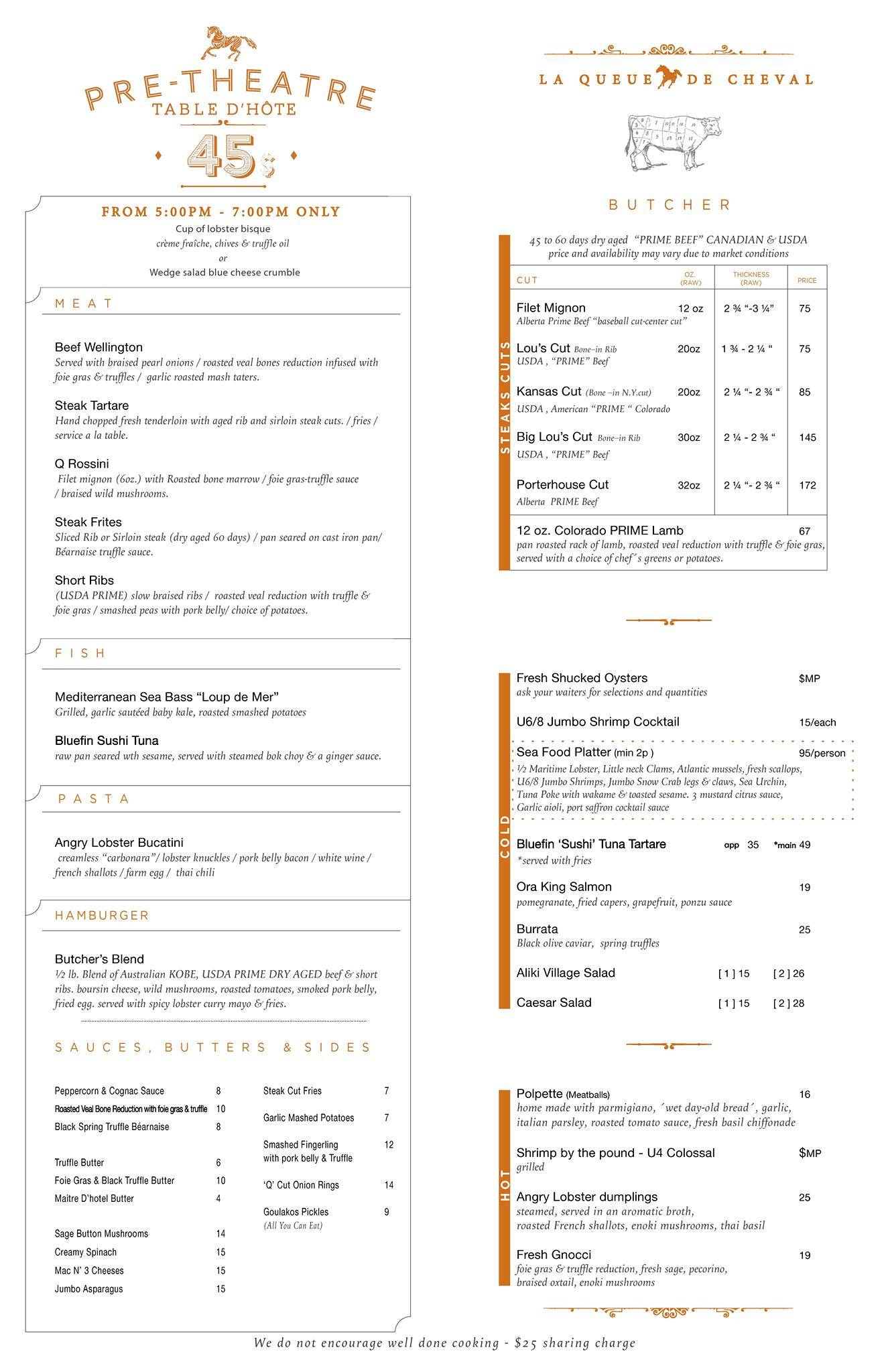 Menu de LA QUEUE DE CHEVAL STEAKHOUSE, BAR AND LOUNGE