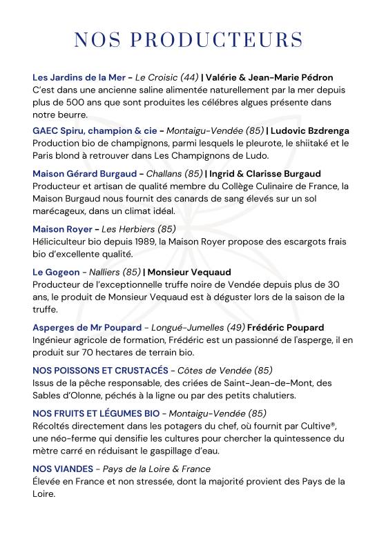 Menu de La Robe