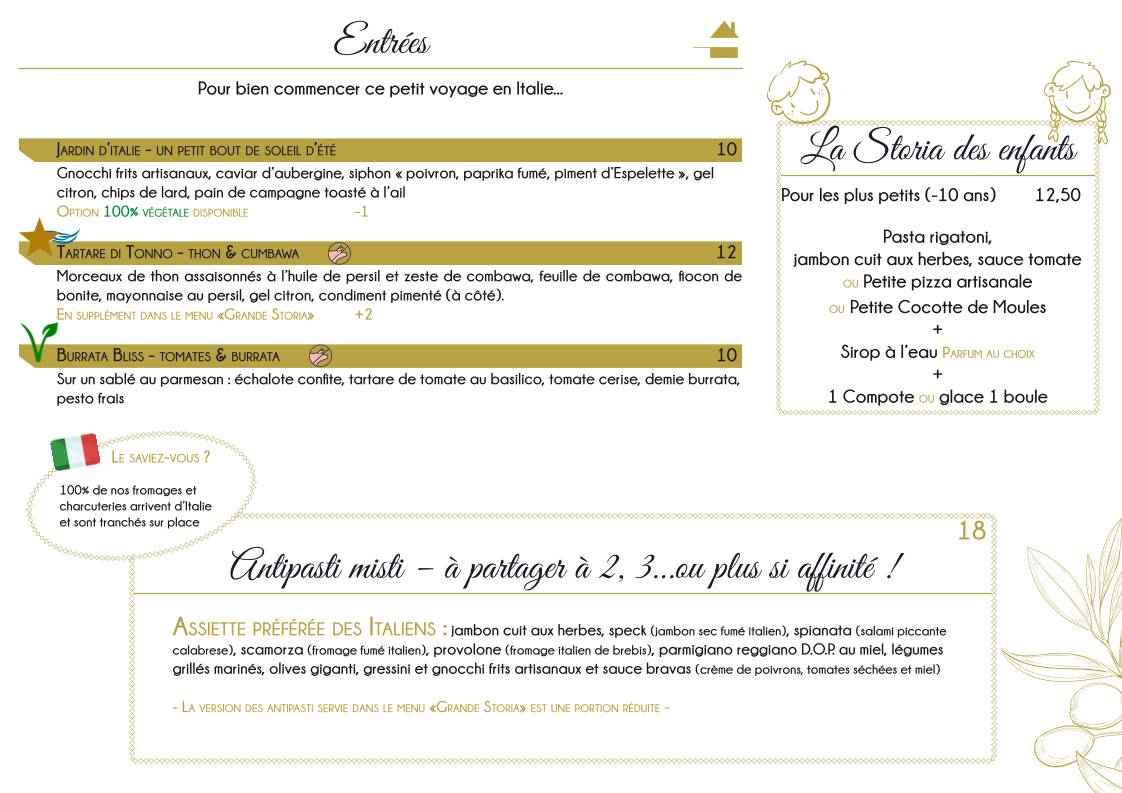 Menu de La Storia
