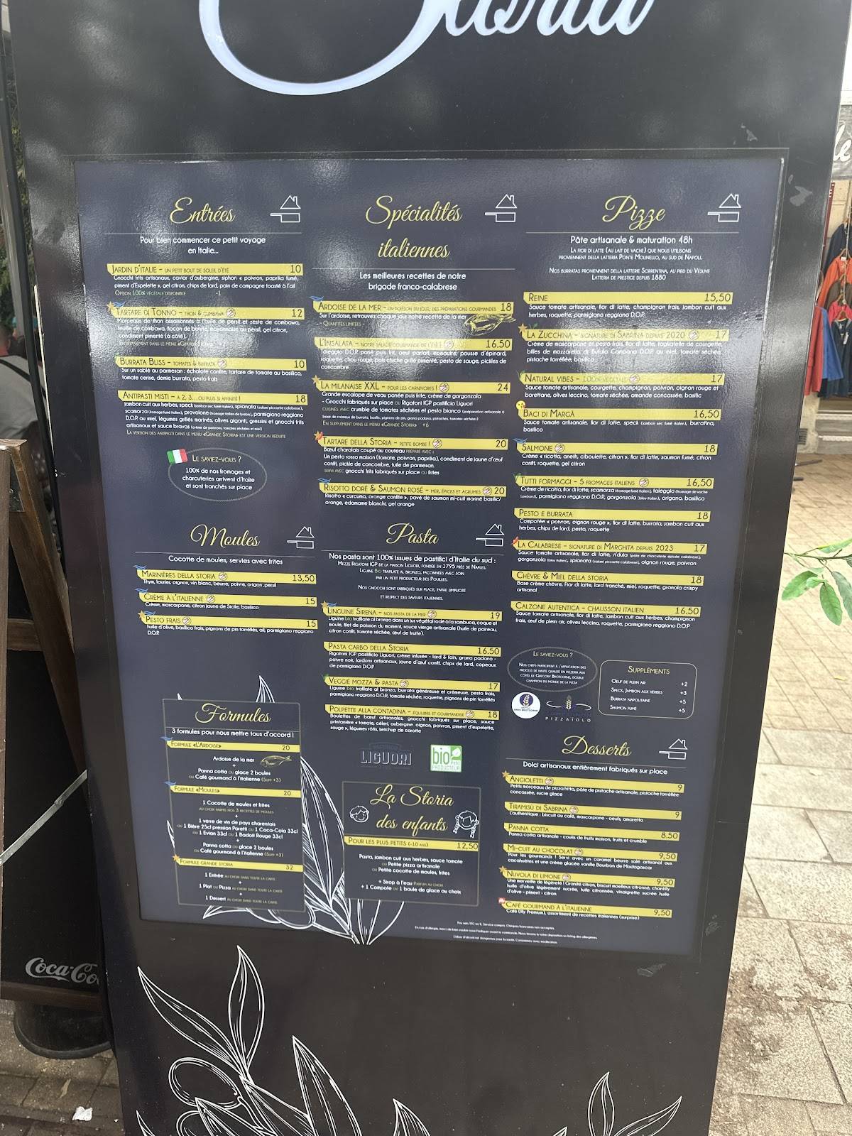 Menu de La Storia