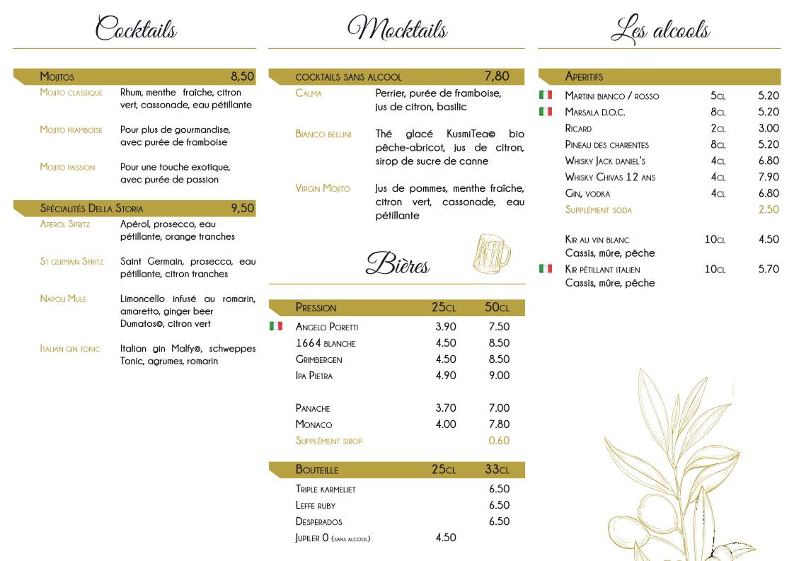 Menu de La Storia