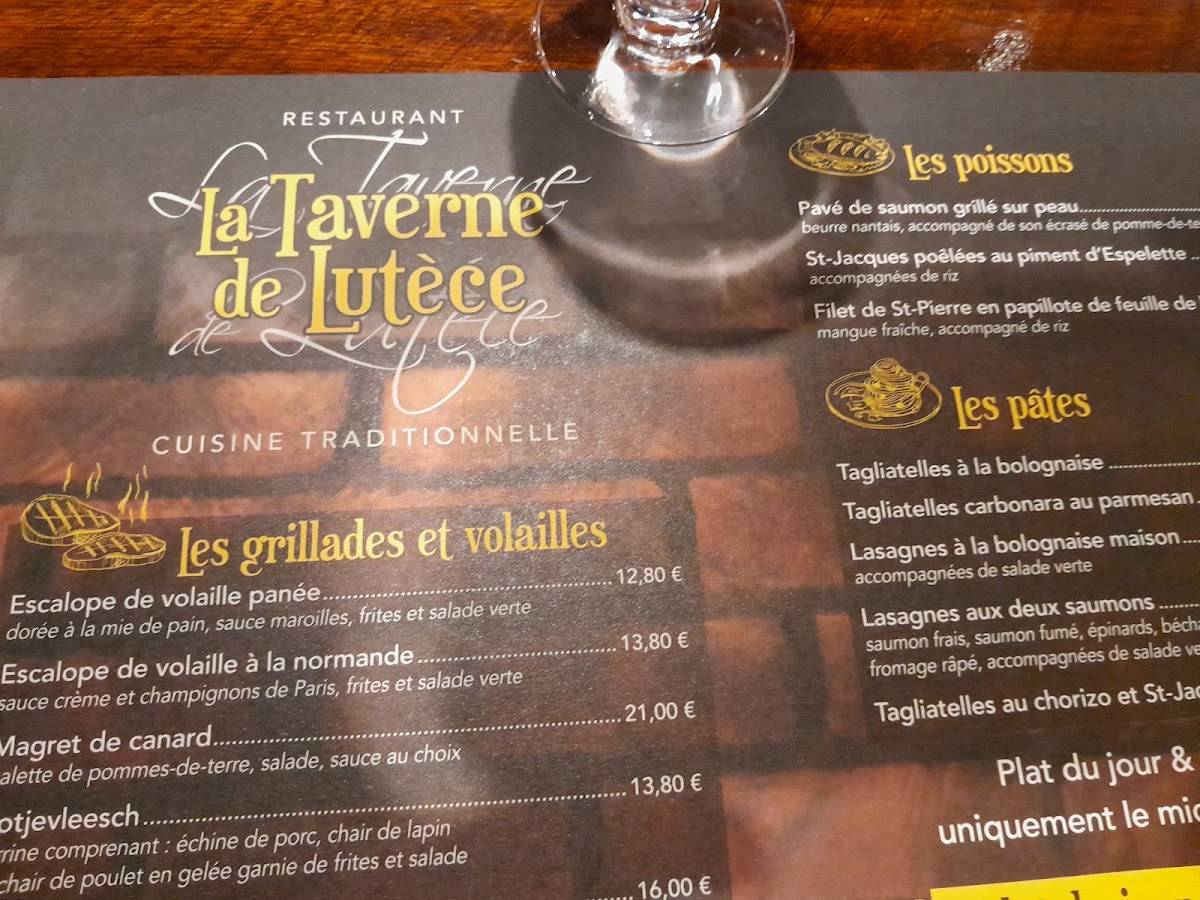 Menu de La Taverne de Lutèce