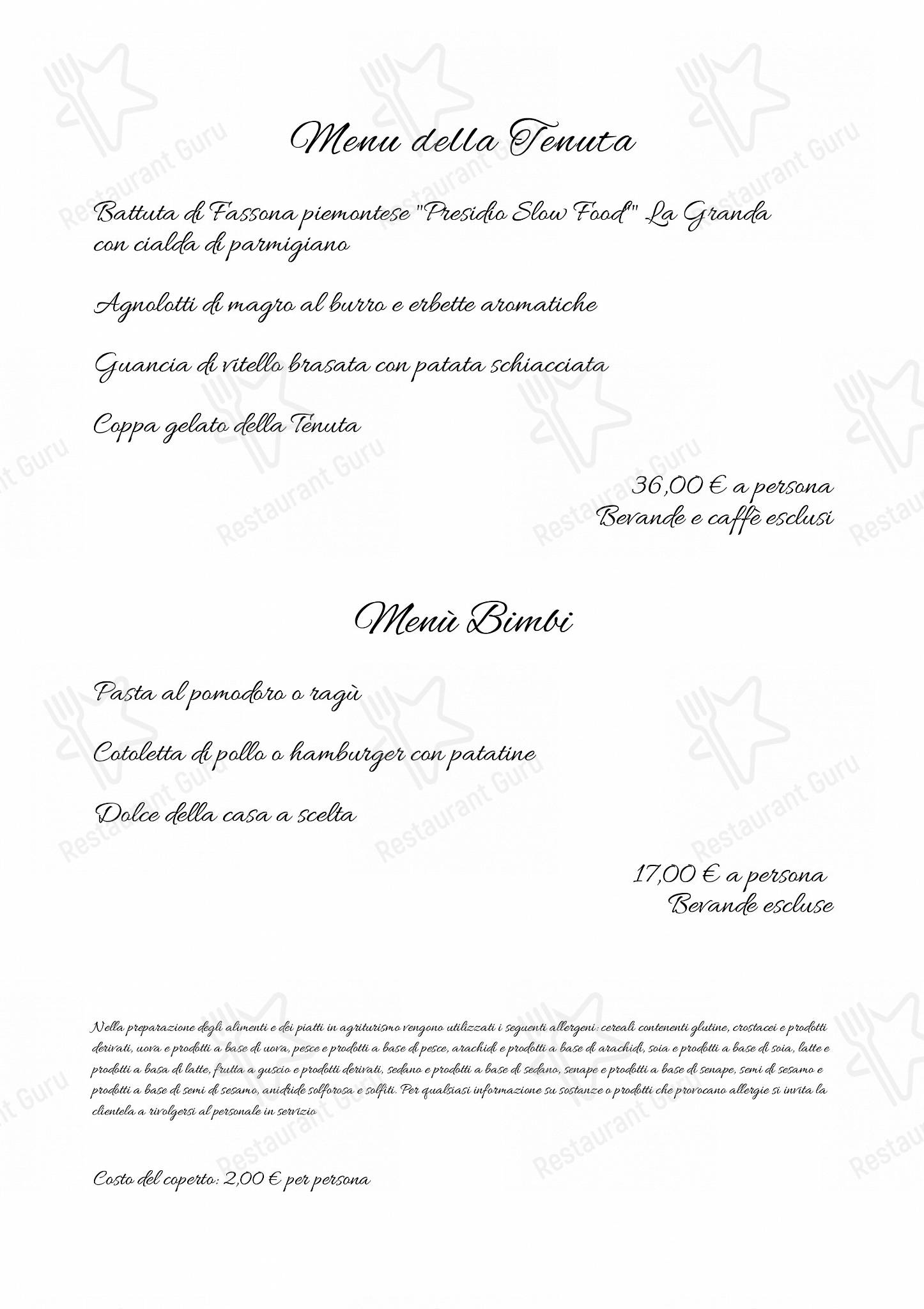 Menu di La Tenuta di Santo Stefano Agri Resort e Spa 