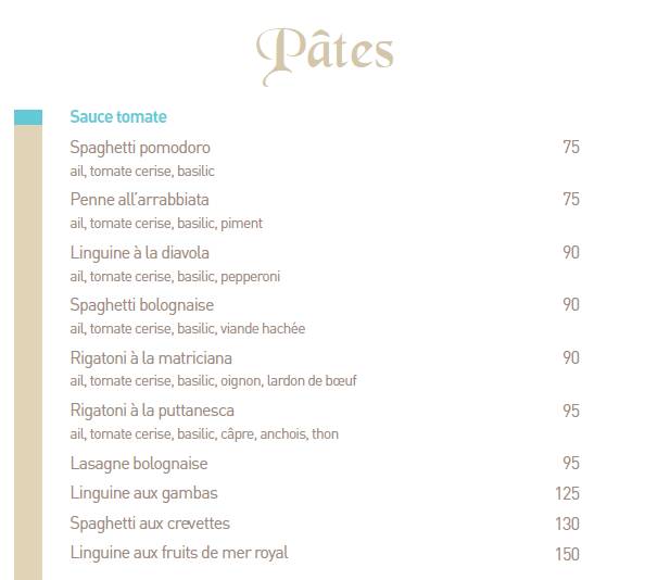 Menu de La Terrazza Rabat