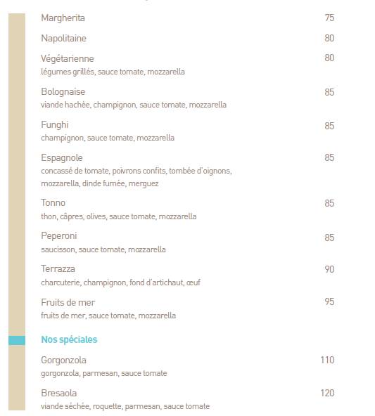 Menu de La Terrazza Rabat