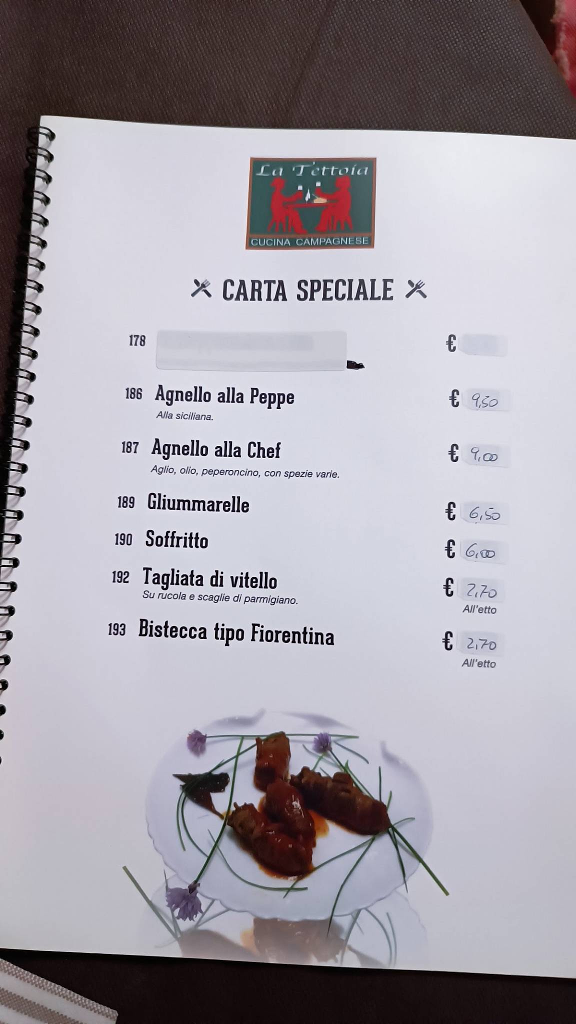 Menu di La Tettoia 