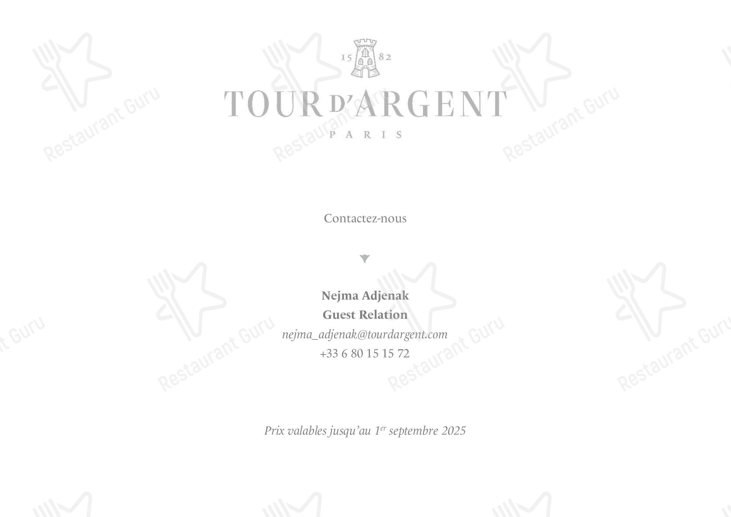 Menu au La Tour d