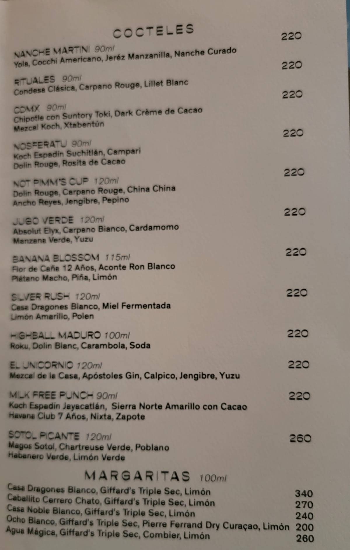 Carta del pub y bar Ticuchi, Ciudad López Mateos