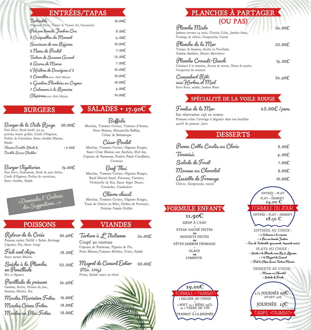 Menu de La Voile Rouge Sète