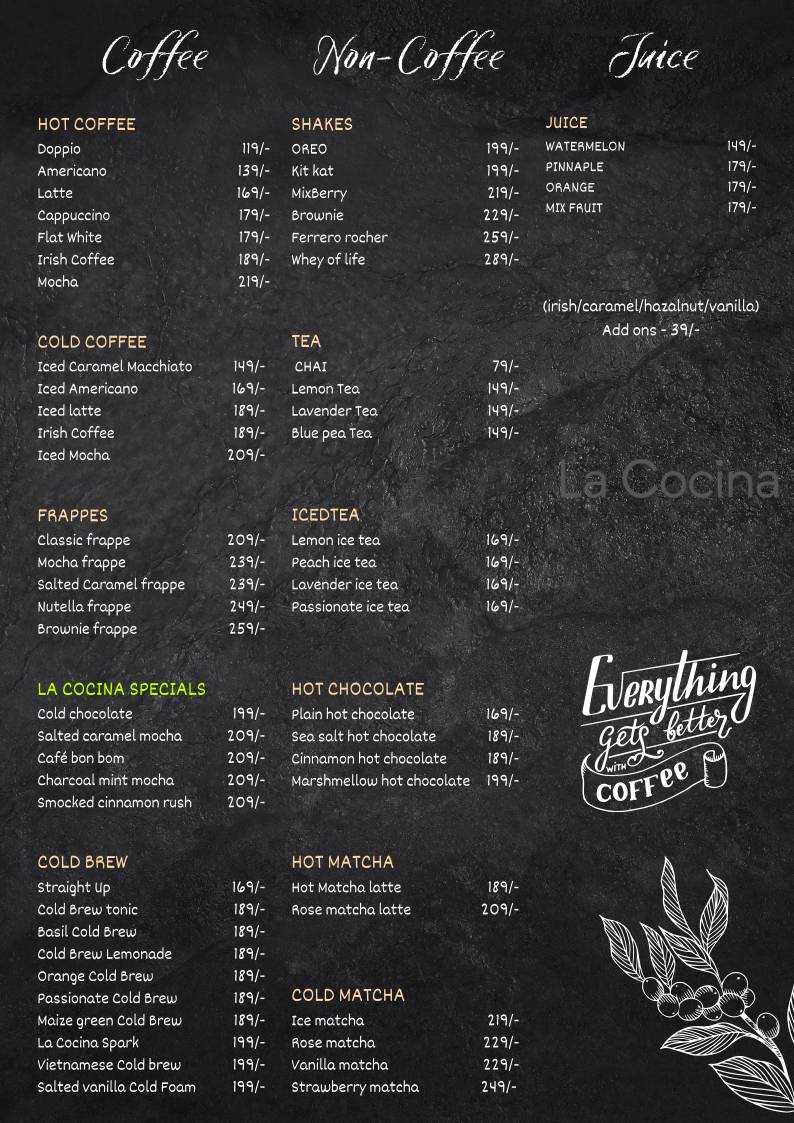 La cocina menu