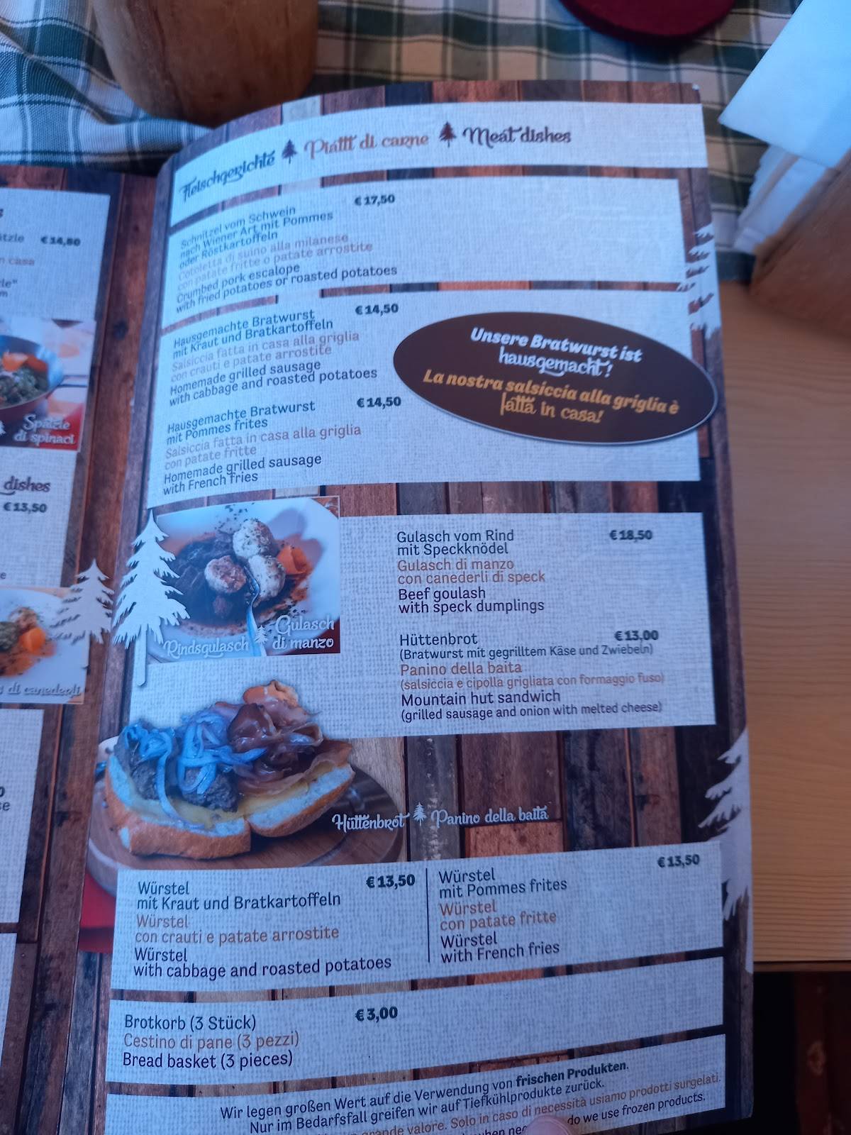 Menu di Rifugio Larice 