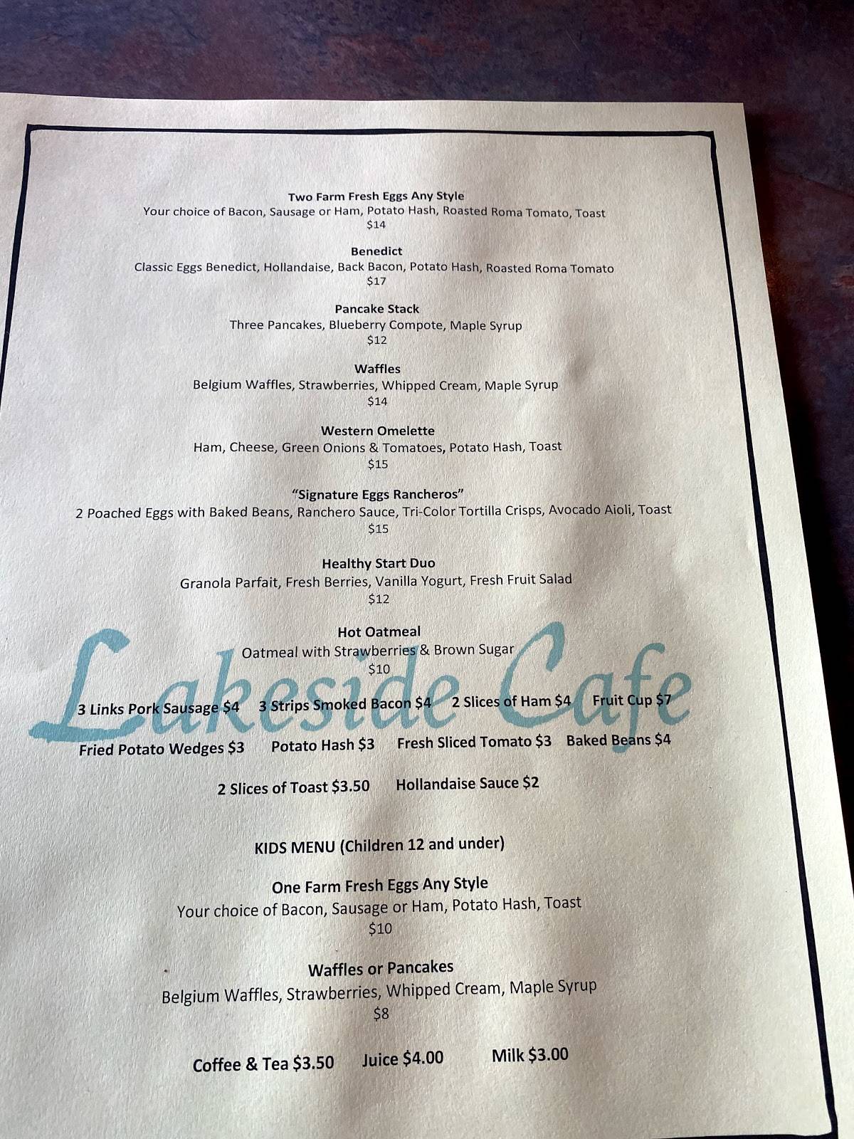 Menu At Lakeside Cafe Harrison Hot Springs