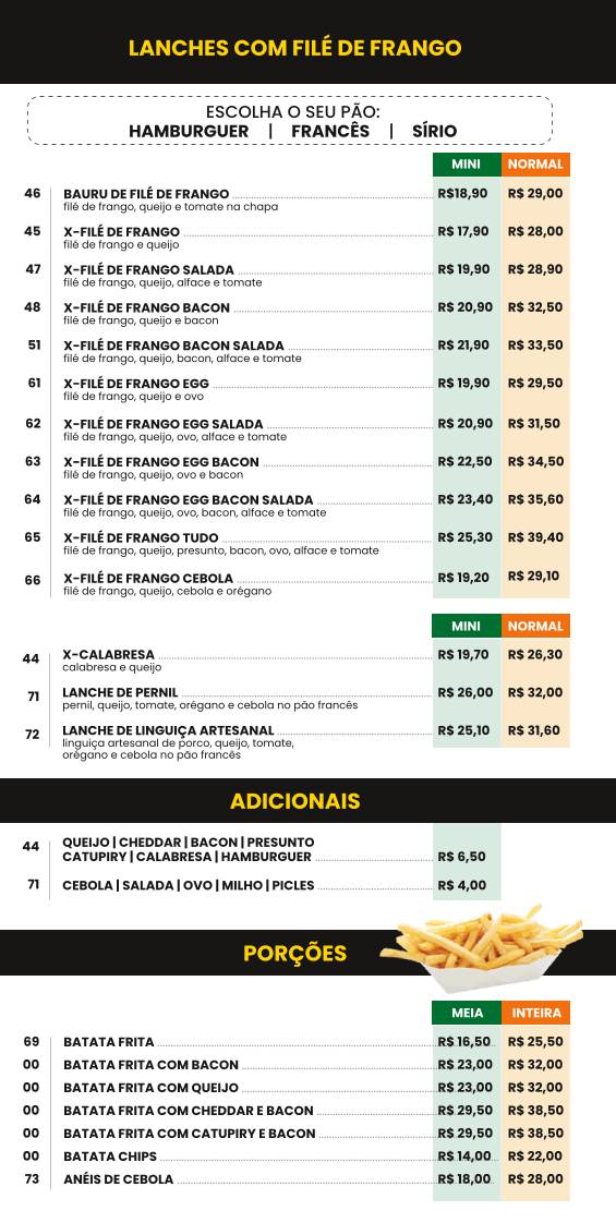 Lanches Sodinha Lanchonete em Botucatu cardápio