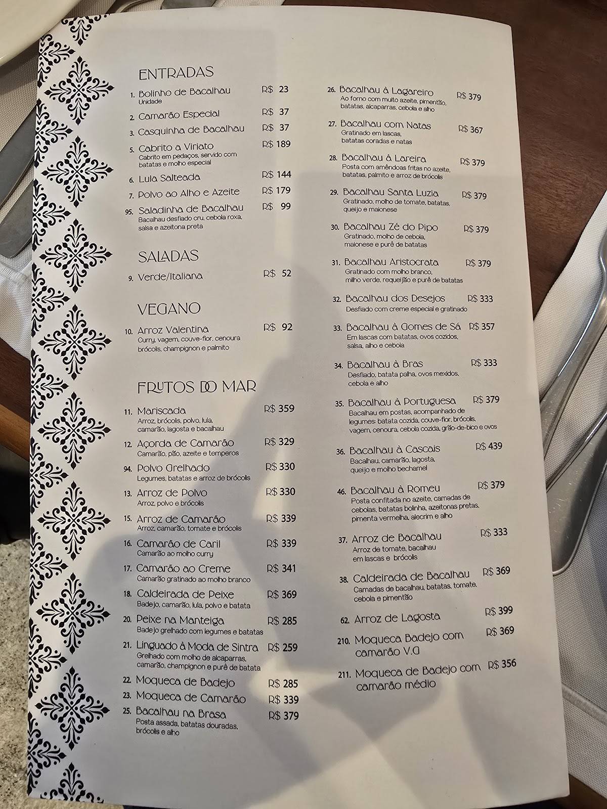 Restaurante Lareira Portuguesa cardápio